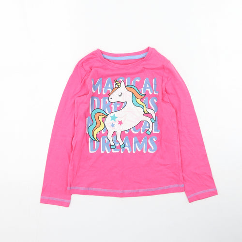 Studio Girls Pink  Cotton Basic Casual Size 5-6 Years Round Neck  - Unicorn