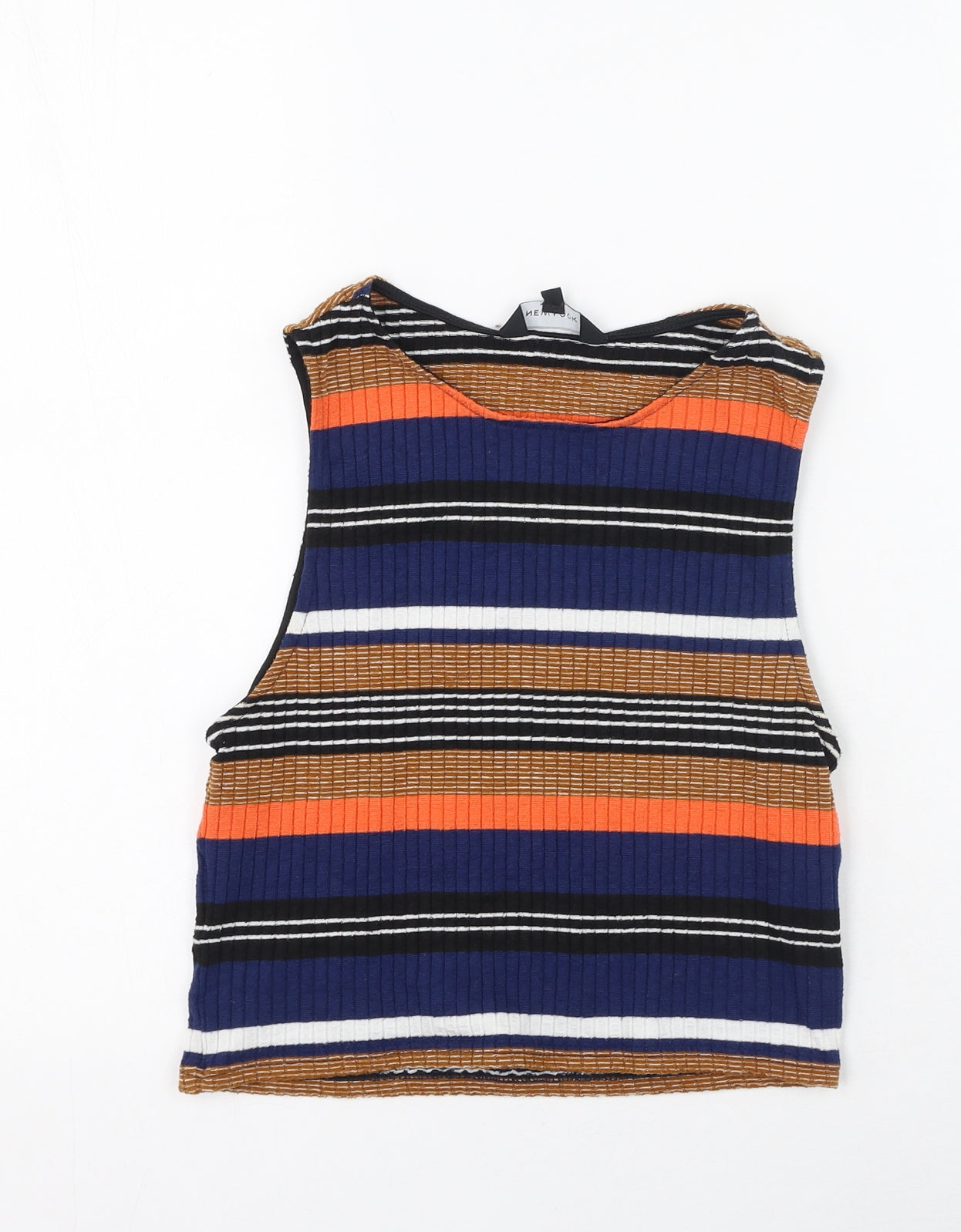 New Look Womens Multicoloured Striped Polyester Basic Tank Size 8 Round Neck