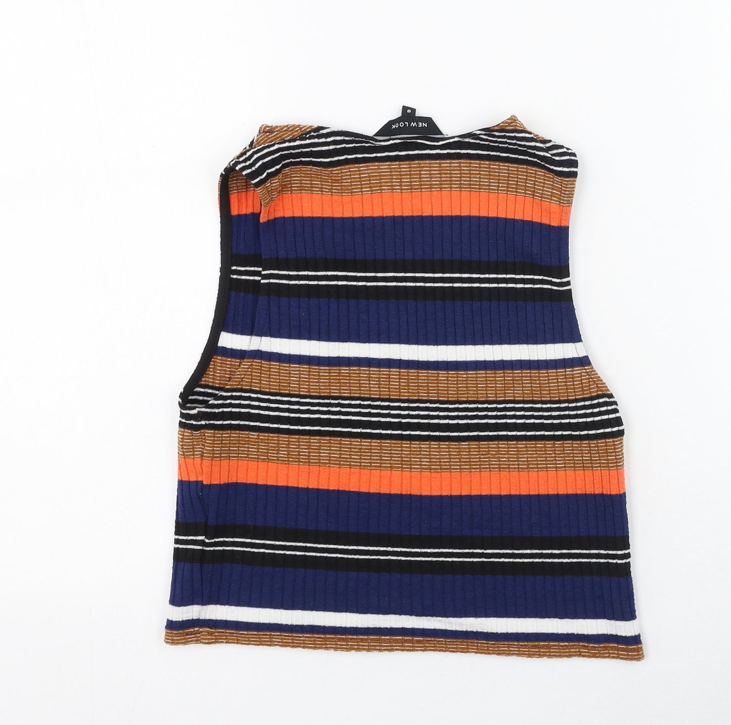 New Look Womens Multicoloured Striped Polyester Basic Tank Size 8 Round Neck