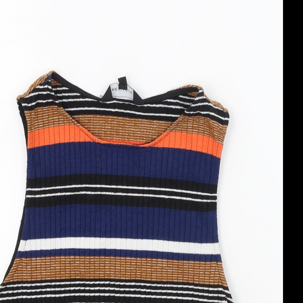New Look Womens Multicoloured Striped Polyester Basic Tank Size 8 Round Neck