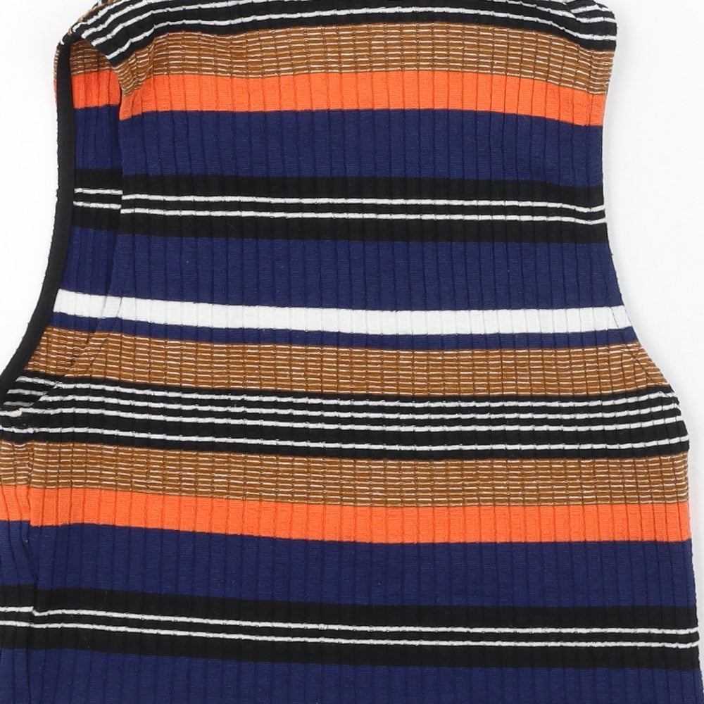 New Look Womens Multicoloured Striped Polyester Basic Tank Size 8 Round Neck
