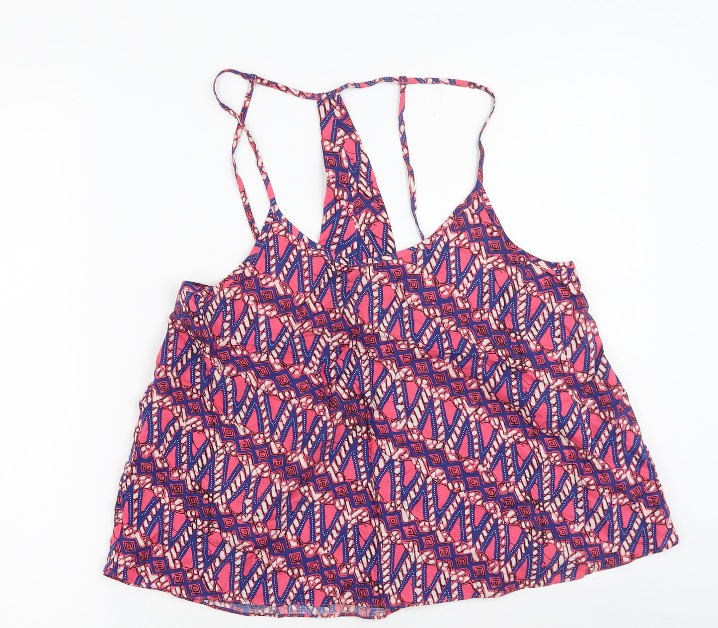 Topshop Womens Multicoloured Geometric Viscose Basic Tank Size 10 Scoop Neck