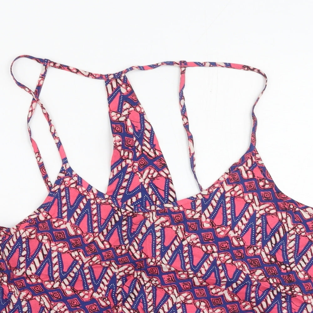 Topshop Womens Multicoloured Geometric Viscose Basic Tank Size 10 Scoop Neck