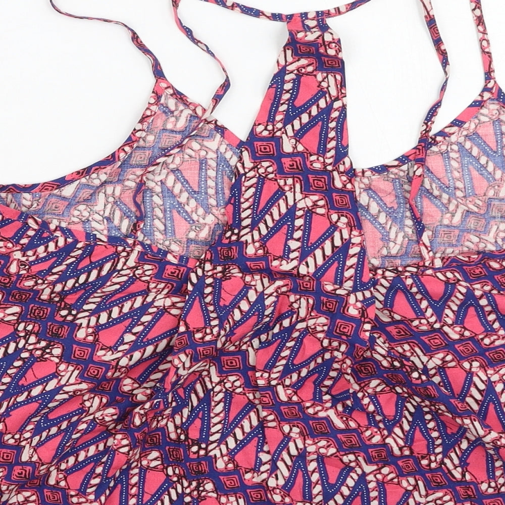 Topshop Womens Multicoloured Geometric Viscose Basic Tank Size 10 Scoop Neck
