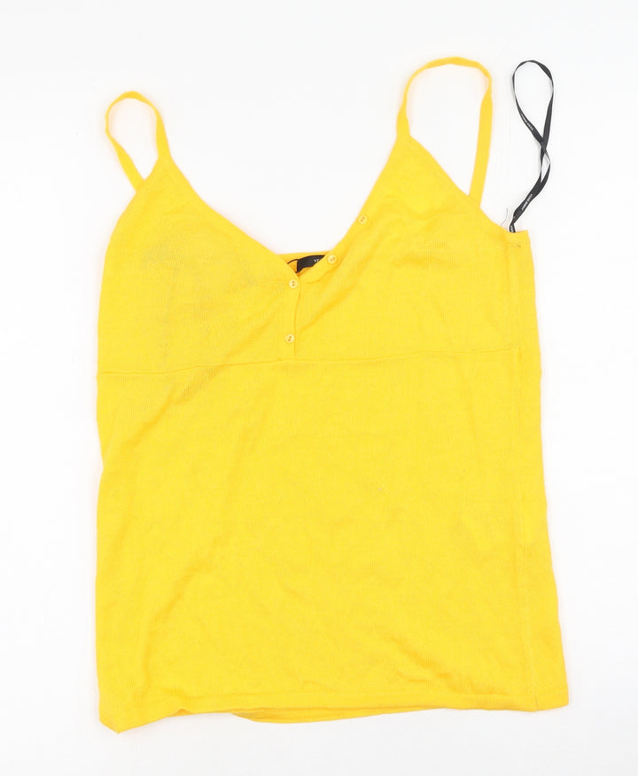 Vera Moda Womens Yellow  Acrylic Basic Tank Size L Round Neck