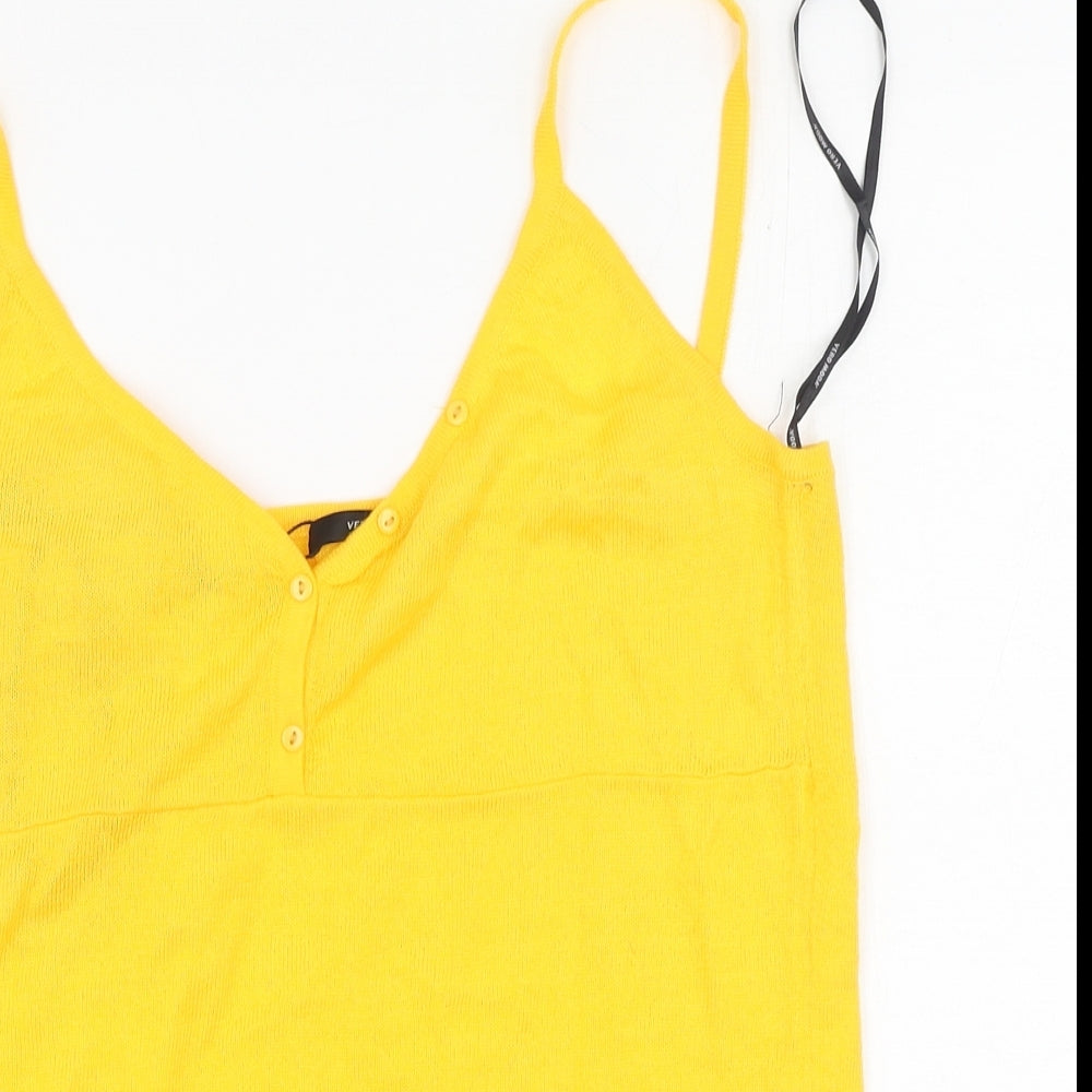 Vera Moda Womens Yellow  Acrylic Basic Tank Size L Round Neck