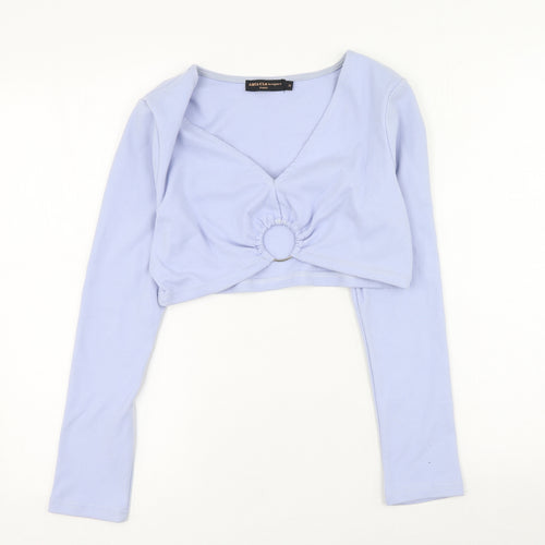 Amy & Clo  Womens Purple  Cotton Cropped Blouse Size M Round Neck
