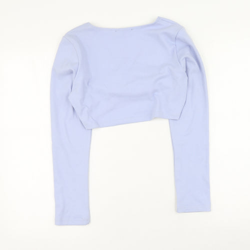 Amy & Clo  Womens Purple  Cotton Cropped Blouse Size M Round Neck