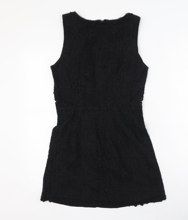 Topshop Womens Black  Cotton Fit & Flare  Size 10  Round Neck