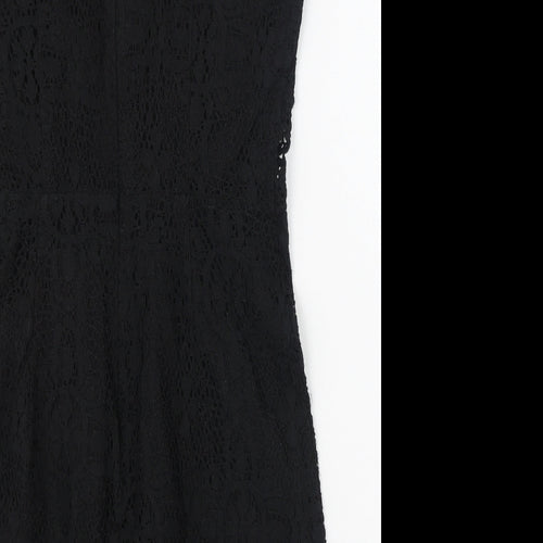 Topshop Womens Black  Cotton Fit & Flare  Size 10  Round Neck
