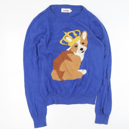 Louche Womens Blue Round Neck  100% Cotton Pullover Jumper Size 14   - dog