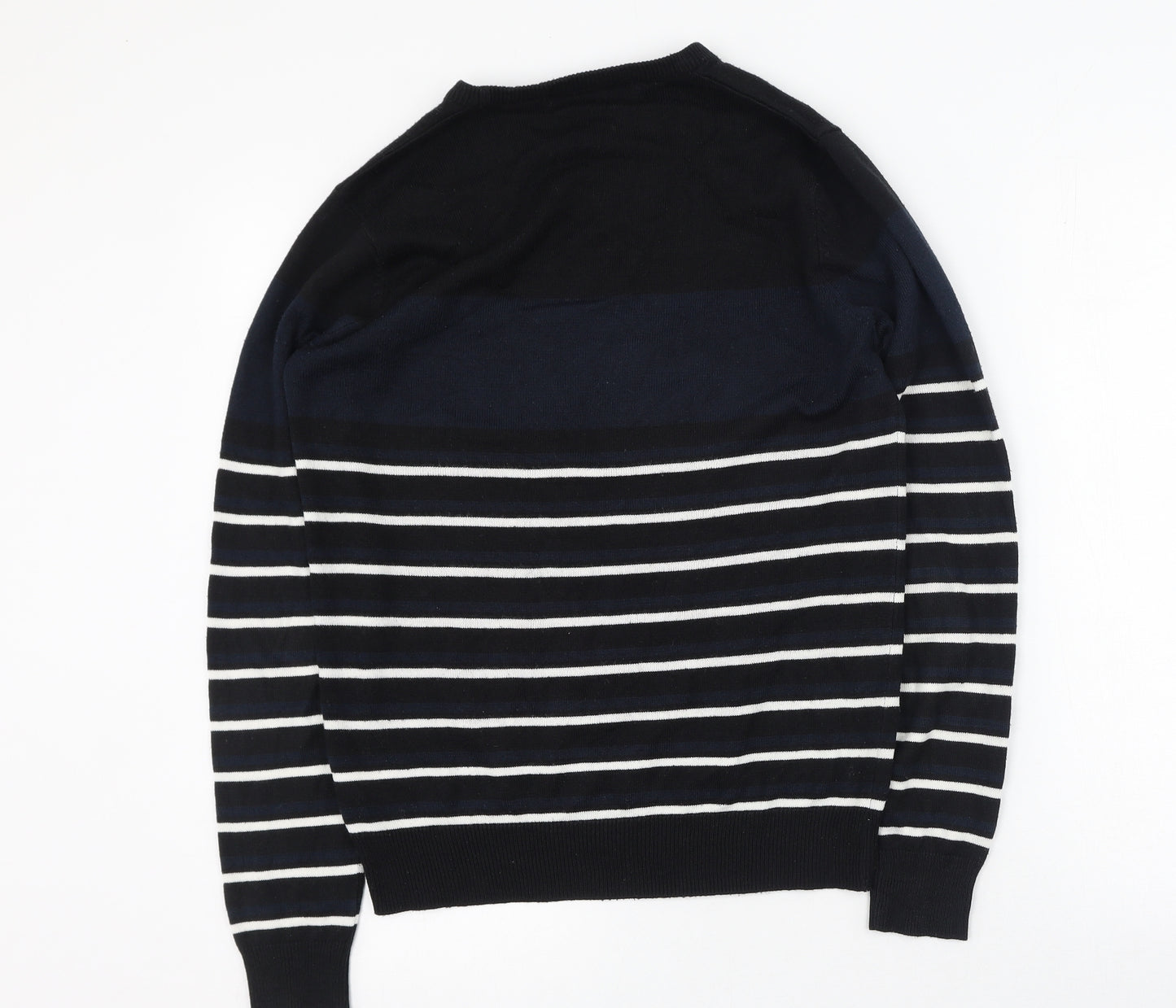 Cedar Wood State Mens Black Round Neck Striped Acrylic Pullover Jumper Size S