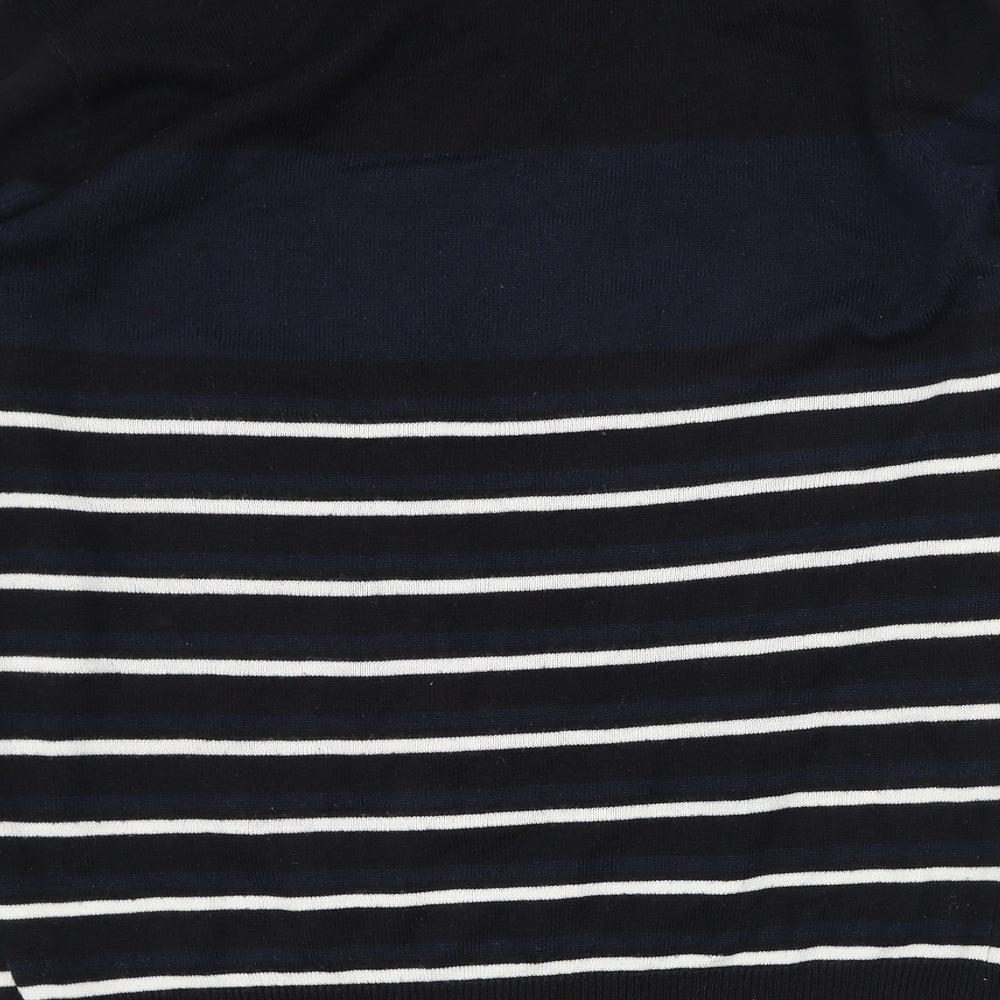 Cedar Wood State Mens Black Round Neck Striped Acrylic Pullover Jumper Size S