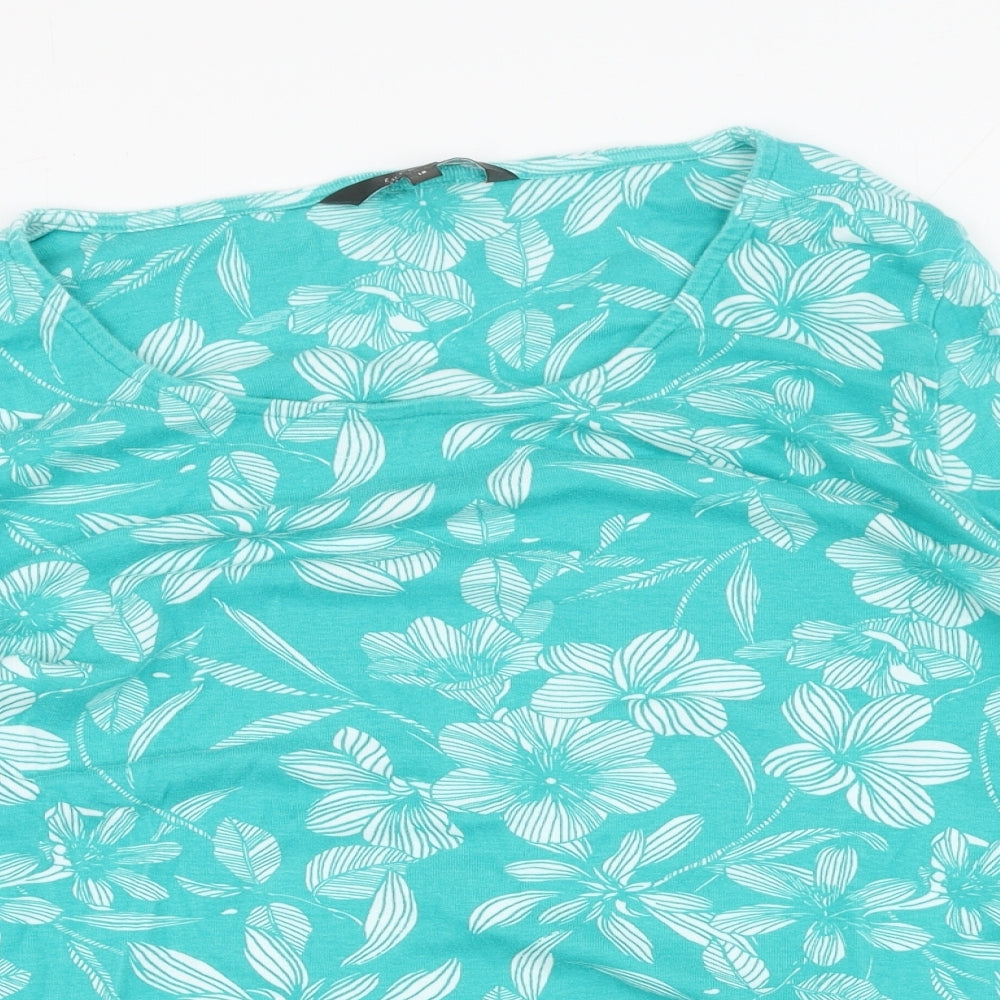 Love Tees Womens Green Floral 100% Cotton Basic T-Shirt Size 18 Round Neck