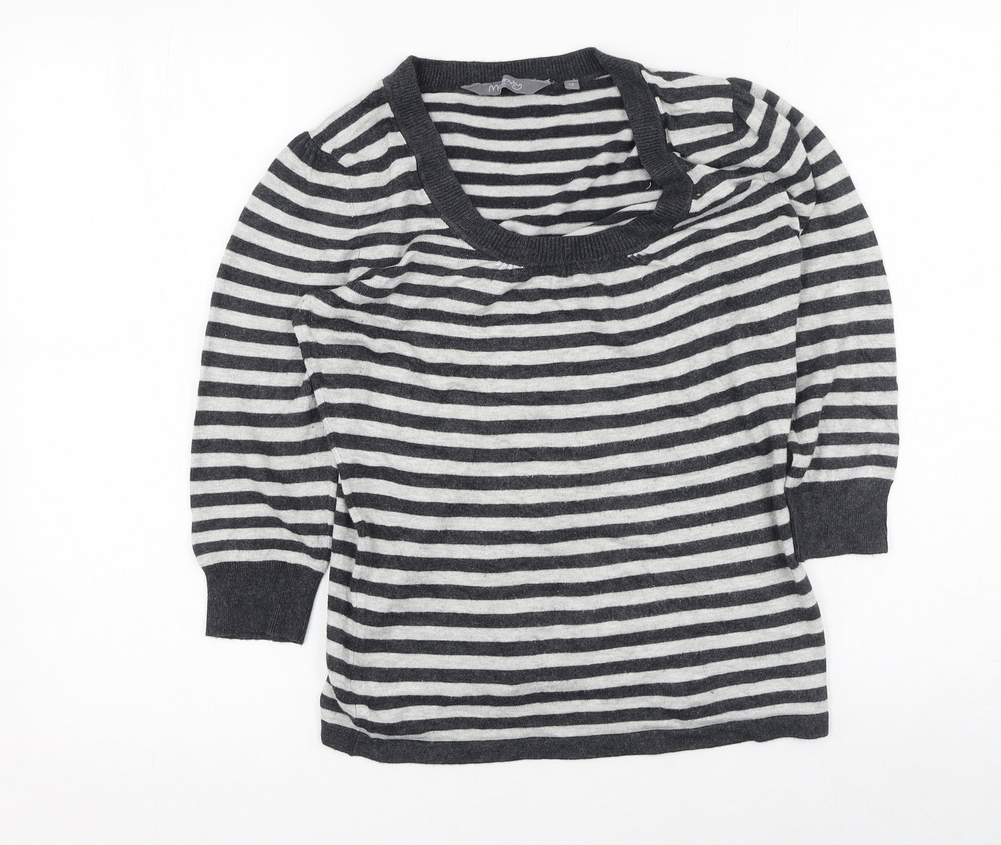 New Look Womens Grey Striped Viscose Basic T-Shirt Size 12 Round Neck