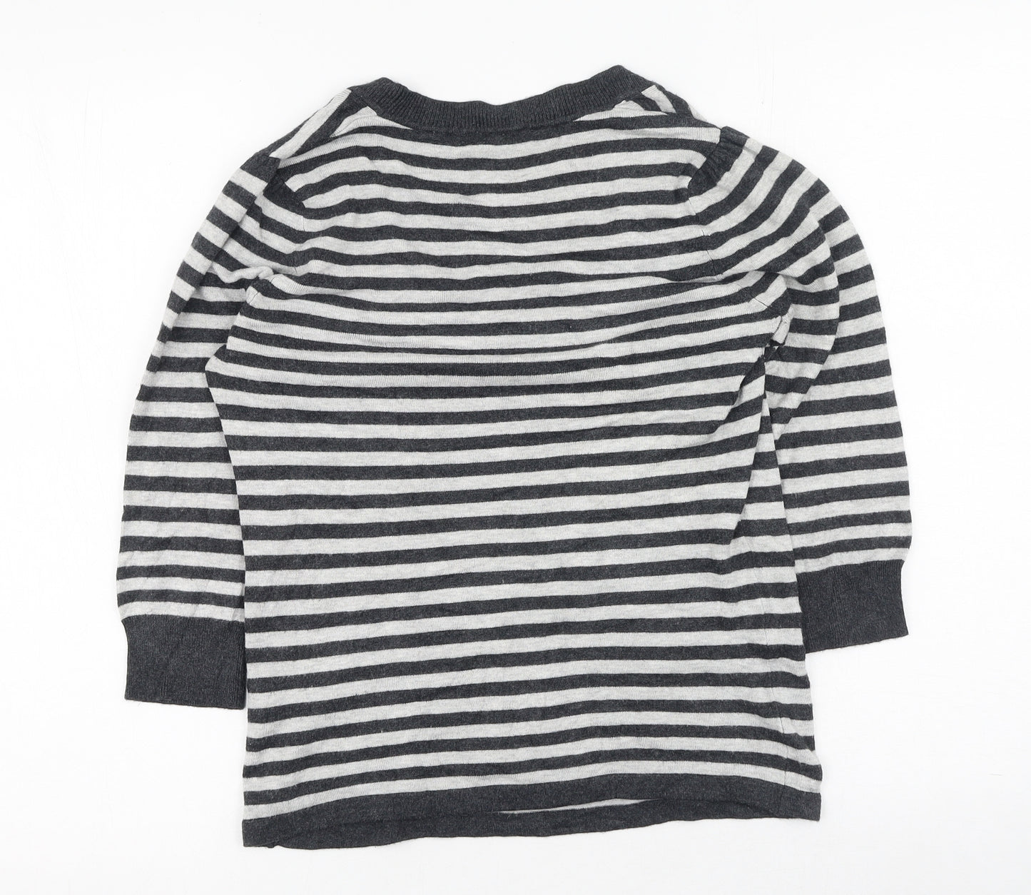 New Look Womens Grey Striped Viscose Basic T-Shirt Size 12 Round Neck