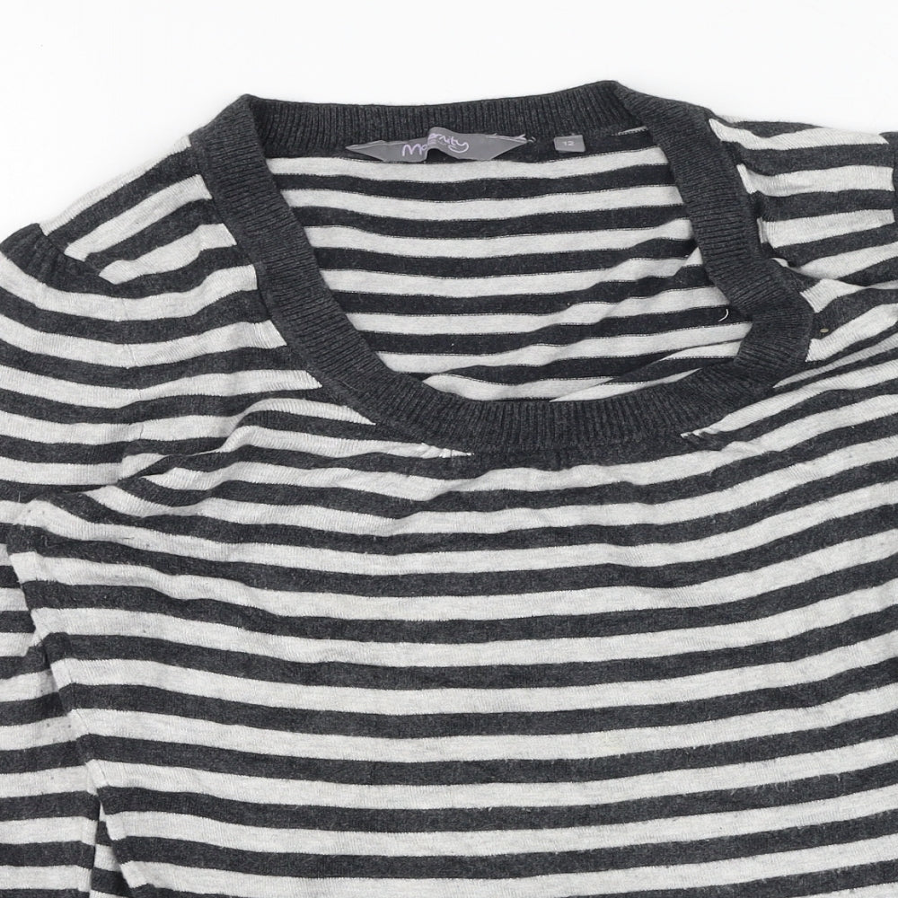 New Look Womens Grey Striped Viscose Basic T-Shirt Size 12 Round Neck