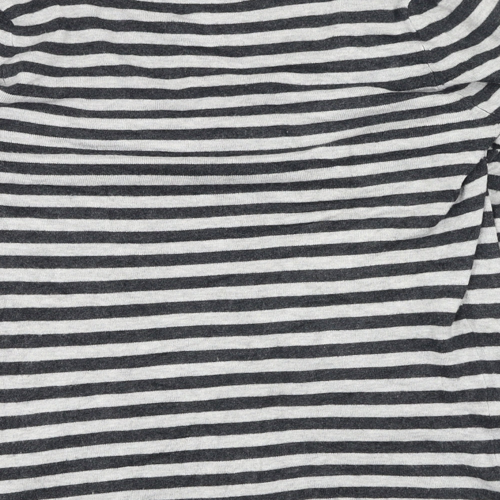 New Look Womens Grey Striped Viscose Basic T-Shirt Size 12 Round Neck