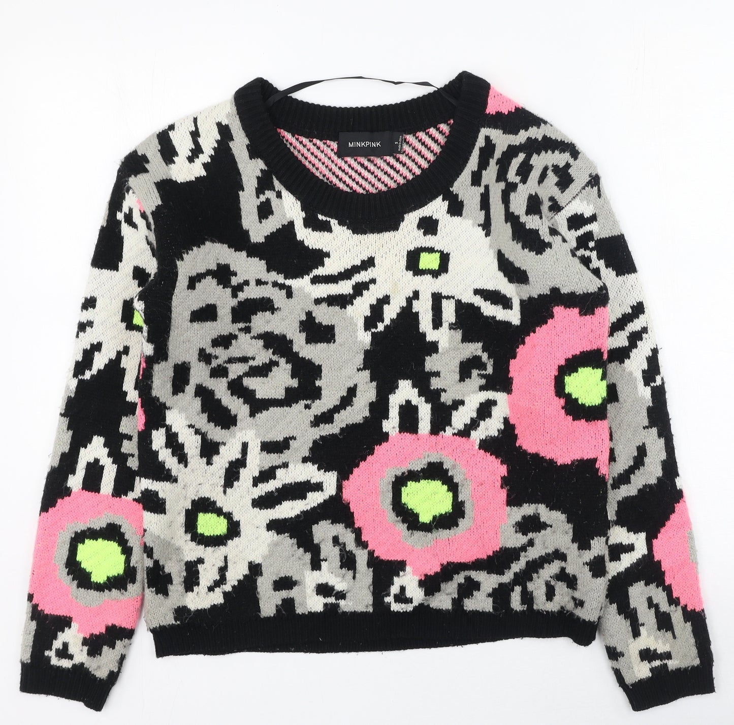 MINKPINK Womens Multicoloured Round Neck Geometric Acrylic Pullover Jumper Size S