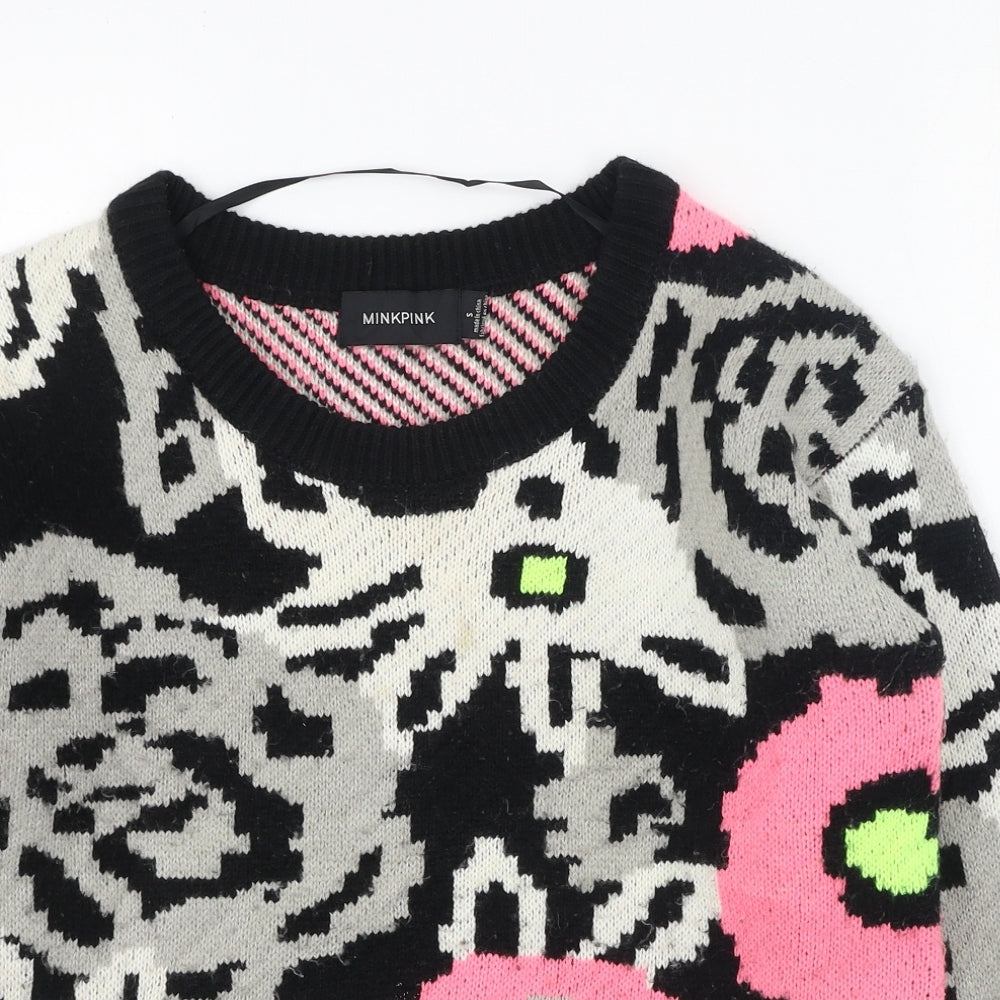 MINKPINK Womens Multicoloured Round Neck Geometric Acrylic Pullover Jumper Size S