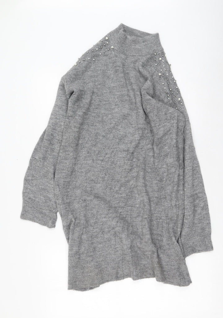 Stradivarius Womens Grey High Neck  Acrylic Pullover Jumper Size S