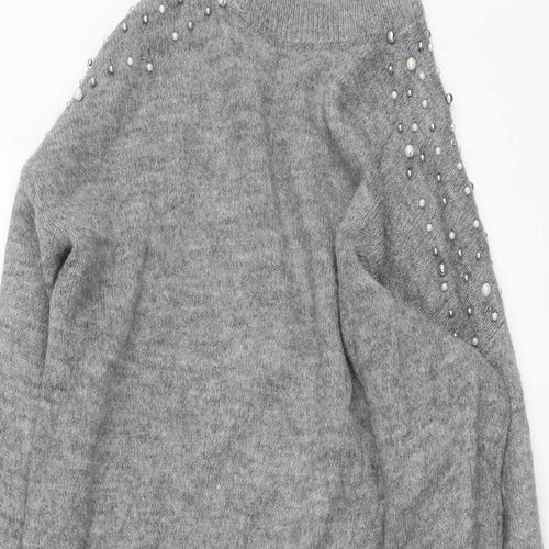 Stradivarius Womens Grey High Neck  Acrylic Pullover Jumper Size S