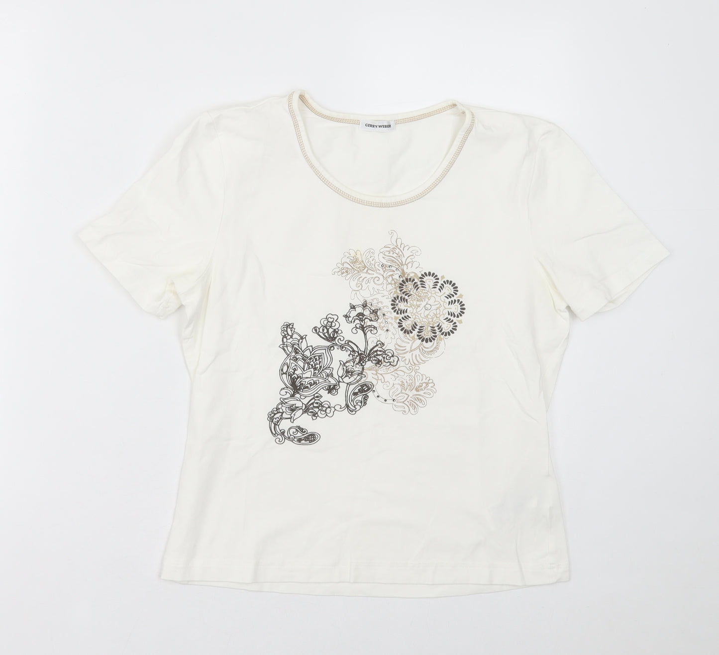 Gerry Weber Womens White  Cotton Basic T-Shirt Size 10 Crew Neck