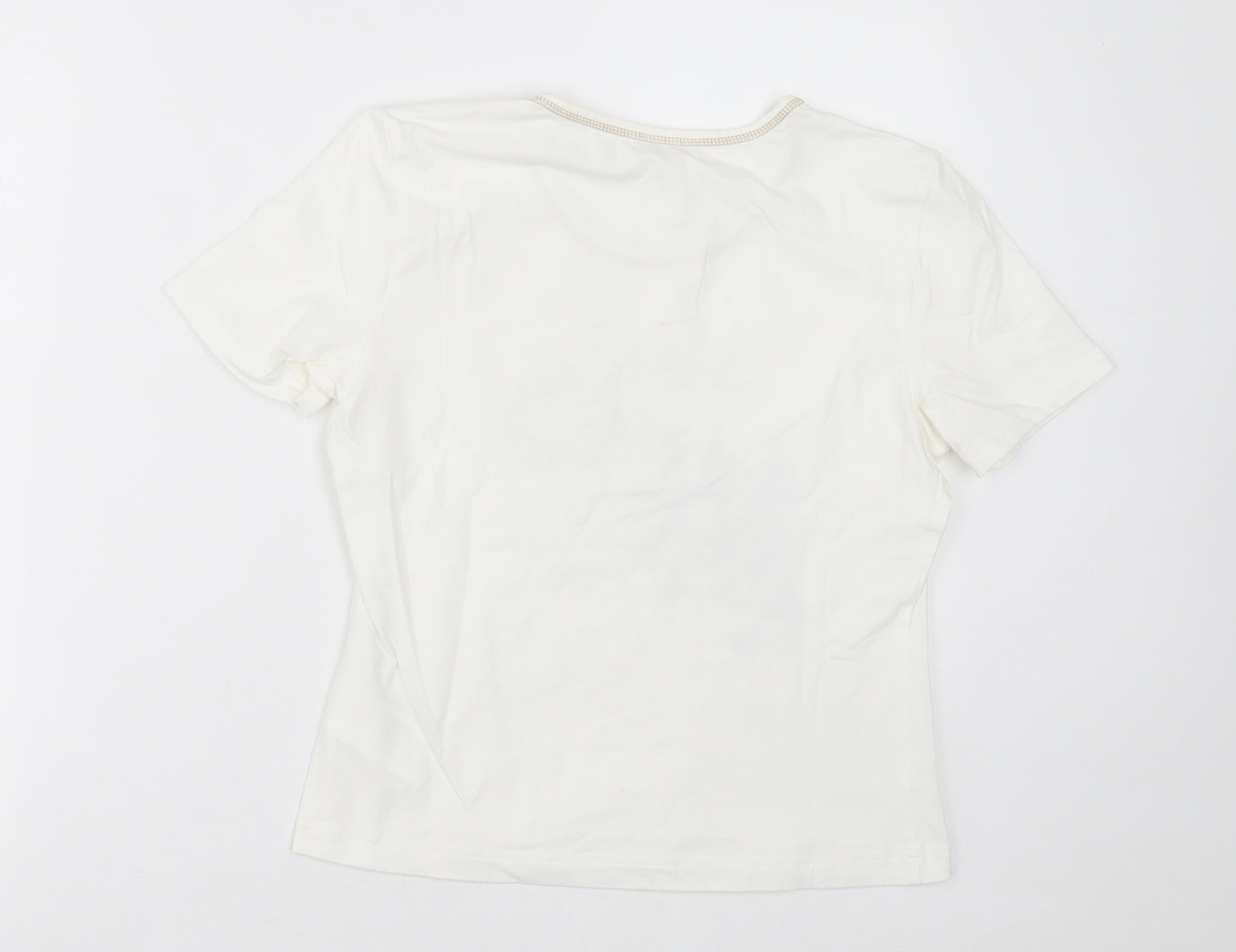 Gerry Weber Womens White  Cotton Basic T-Shirt Size 10 Crew Neck