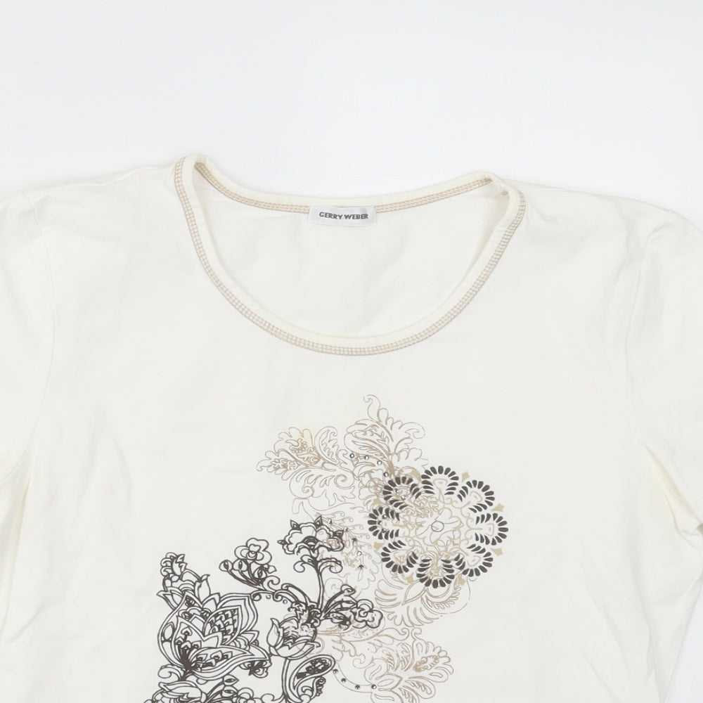 Gerry Weber Womens White  Cotton Basic T-Shirt Size 10 Crew Neck