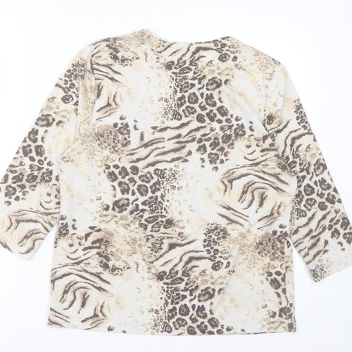 TIGI Womens Brown Animal Print Polyester Basic T-Shirt Size 10 Crew Neck