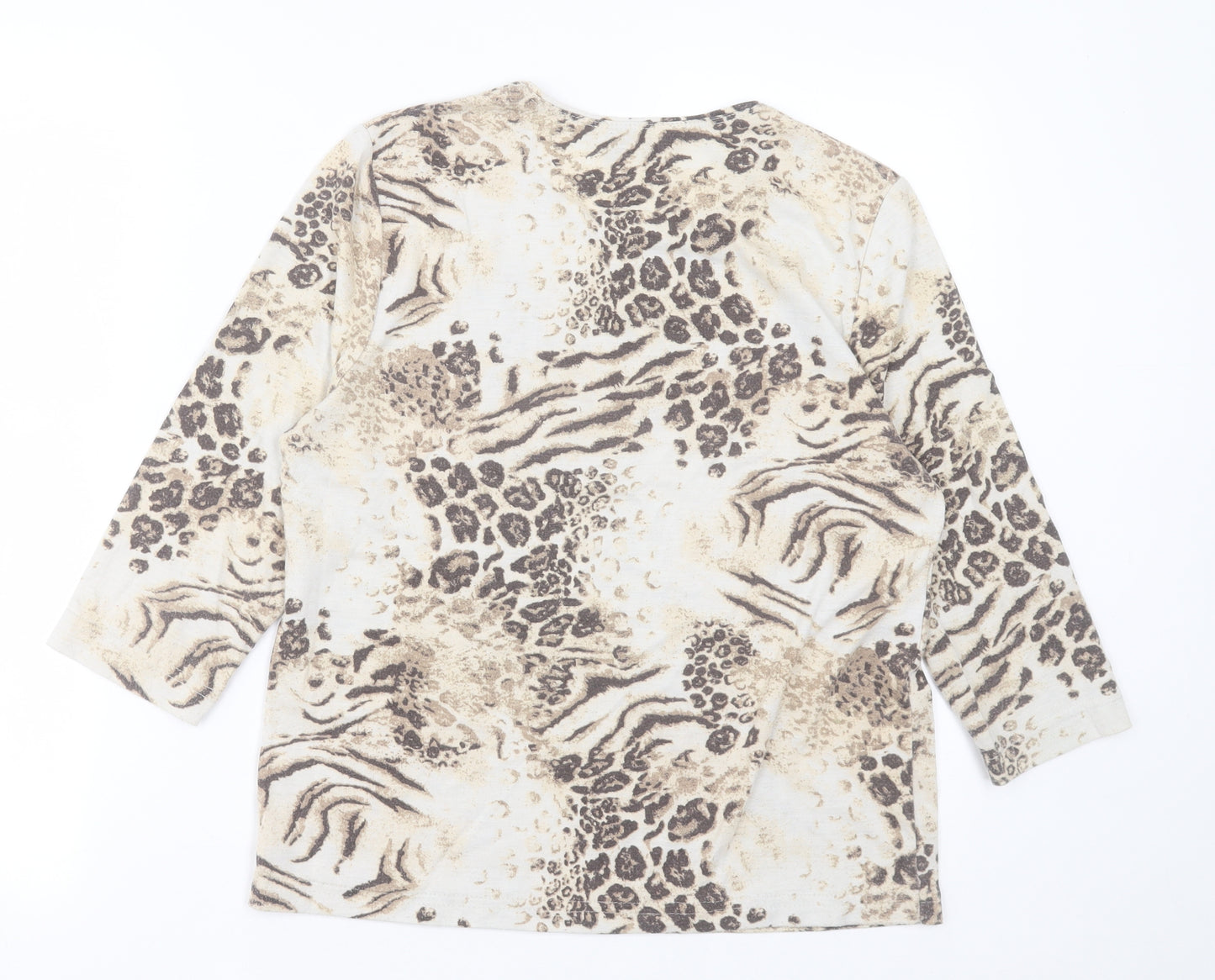 TIGI Womens Brown Animal Print Polyester Basic T-Shirt Size 10 Crew Neck