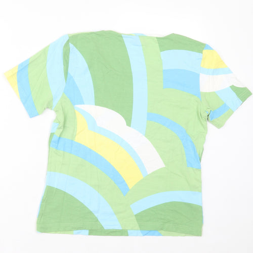 Olsen Womens Green Geometric Viscose Basic T-Shirt Size 10 Crew Neck