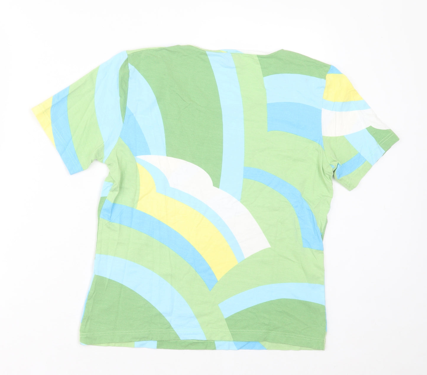 Olsen Womens Green Geometric Viscose Basic T-Shirt Size 10 Crew Neck