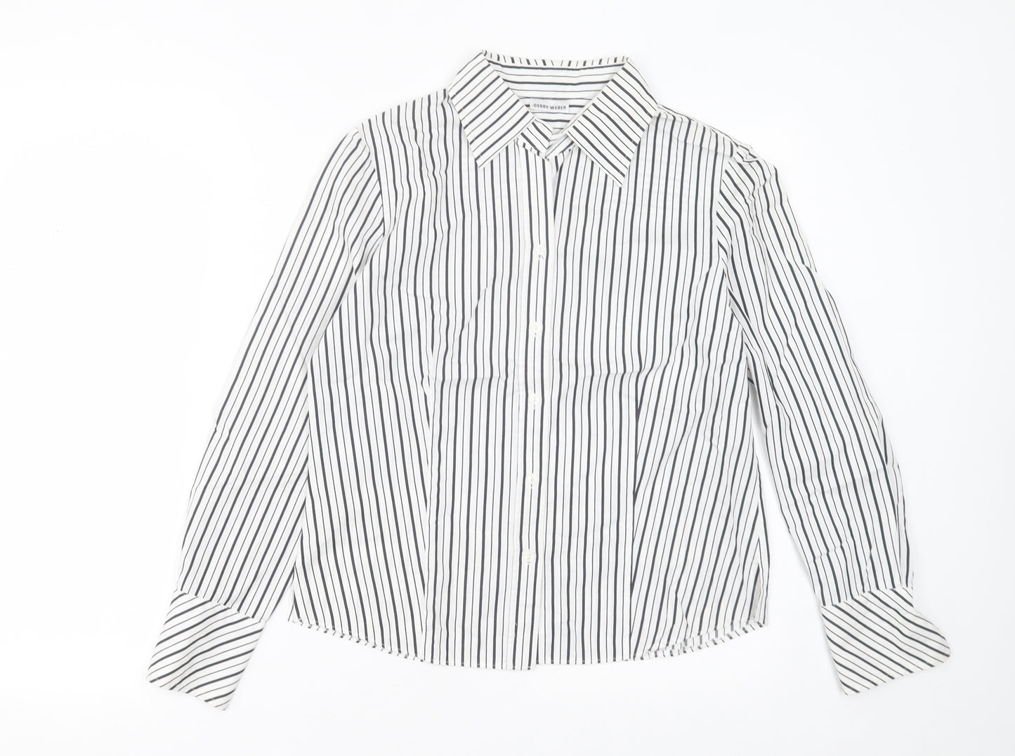 Gerry Weber Womens White Striped Cotton Basic Button-Up Size 10 Collared
