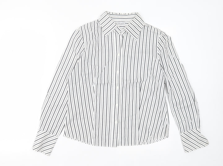 Gerry Weber Womens White Striped Cotton Basic Button-Up Size 10 Collared
