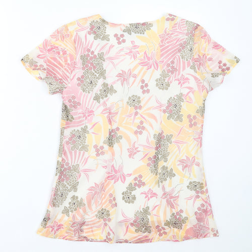 Autonomy Womens Pink Floral Polyester Basic T-Shirt Size 10 Crew Neck