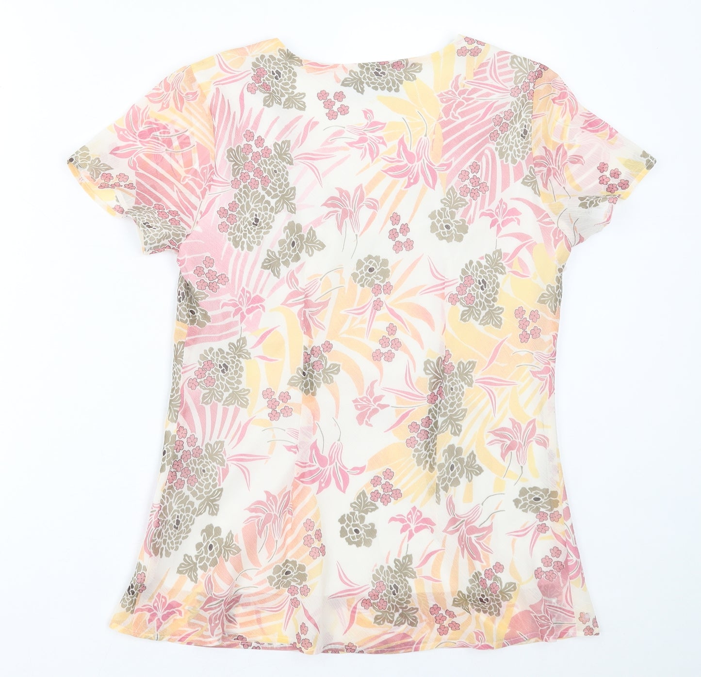 Autonomy Womens Pink Floral Polyester Basic T-Shirt Size 10 Crew Neck