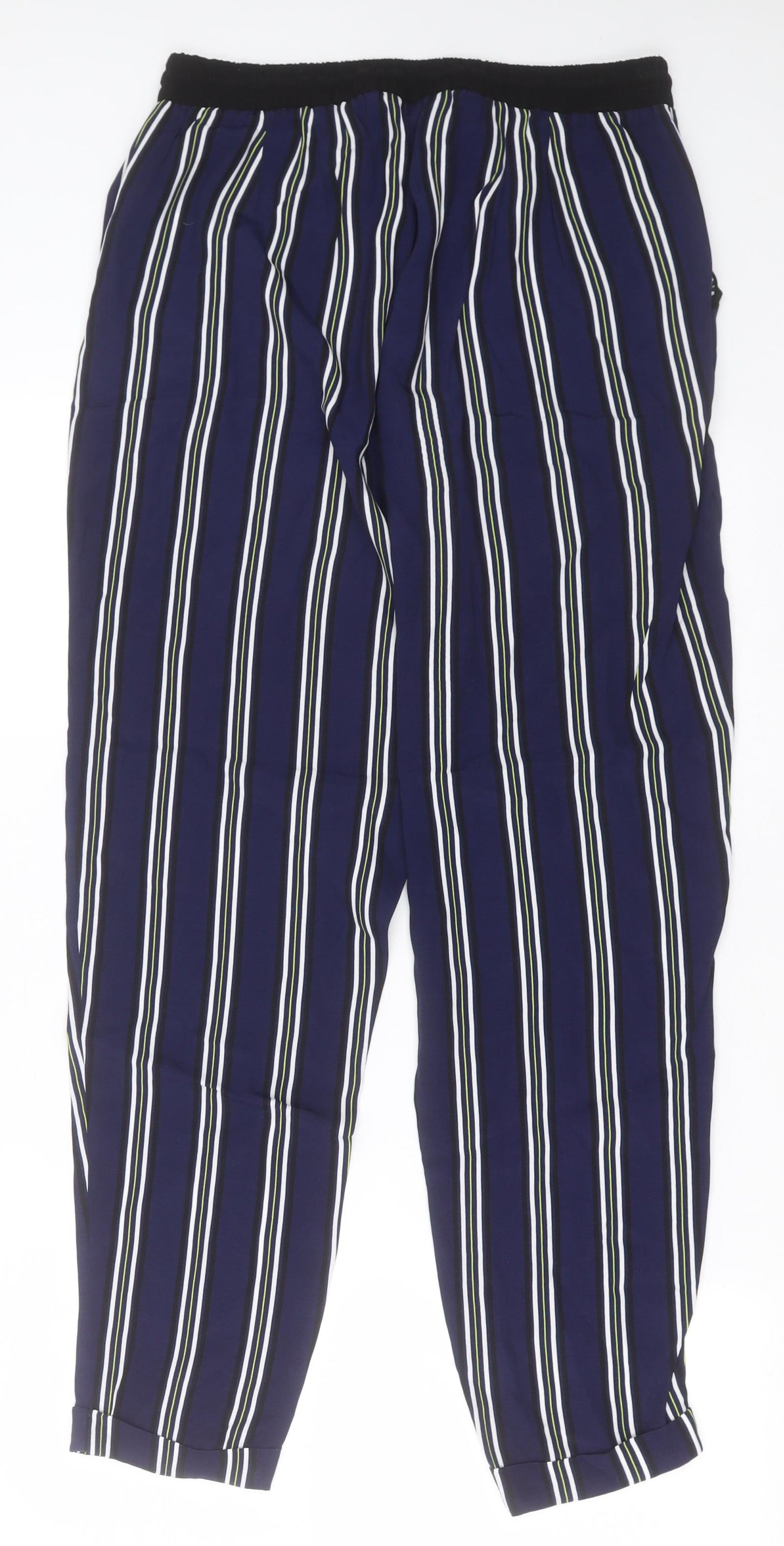 F&F Womens Blue Striped Viscose Trousers  Size 10 L30 in Regular Tie