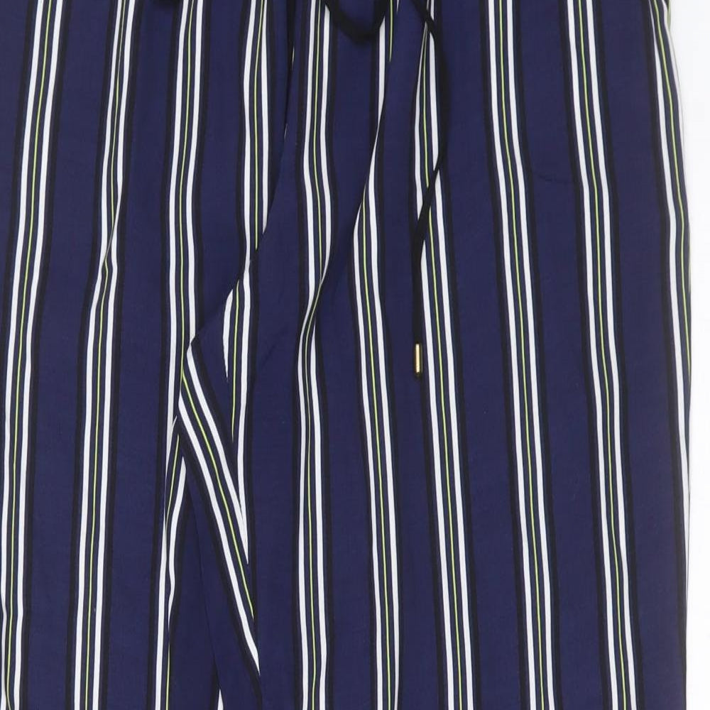 F&F Womens Blue Striped Viscose Trousers  Size 10 L30 in Regular Tie