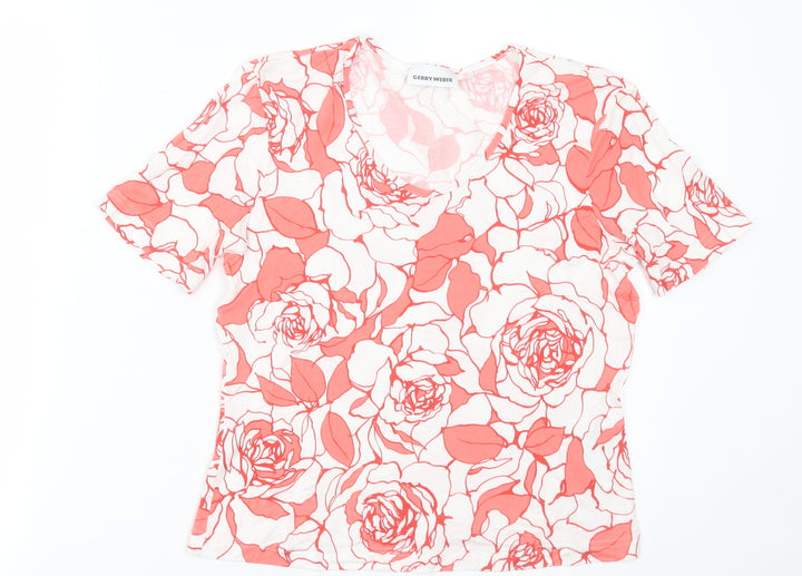 Gerry Weber Womens Pink Floral Viscose Basic T-Shirt Size 10 Crew Neck