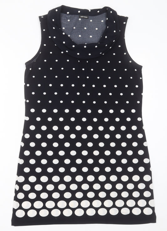 Front view of Gerry Weber women’s blue polka dot polyester a-line, size UK 12, crew neck pullover