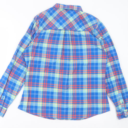 Dunnes Stores Womens Blue Plaid Cotton Basic Button-Up Size 12 Collared