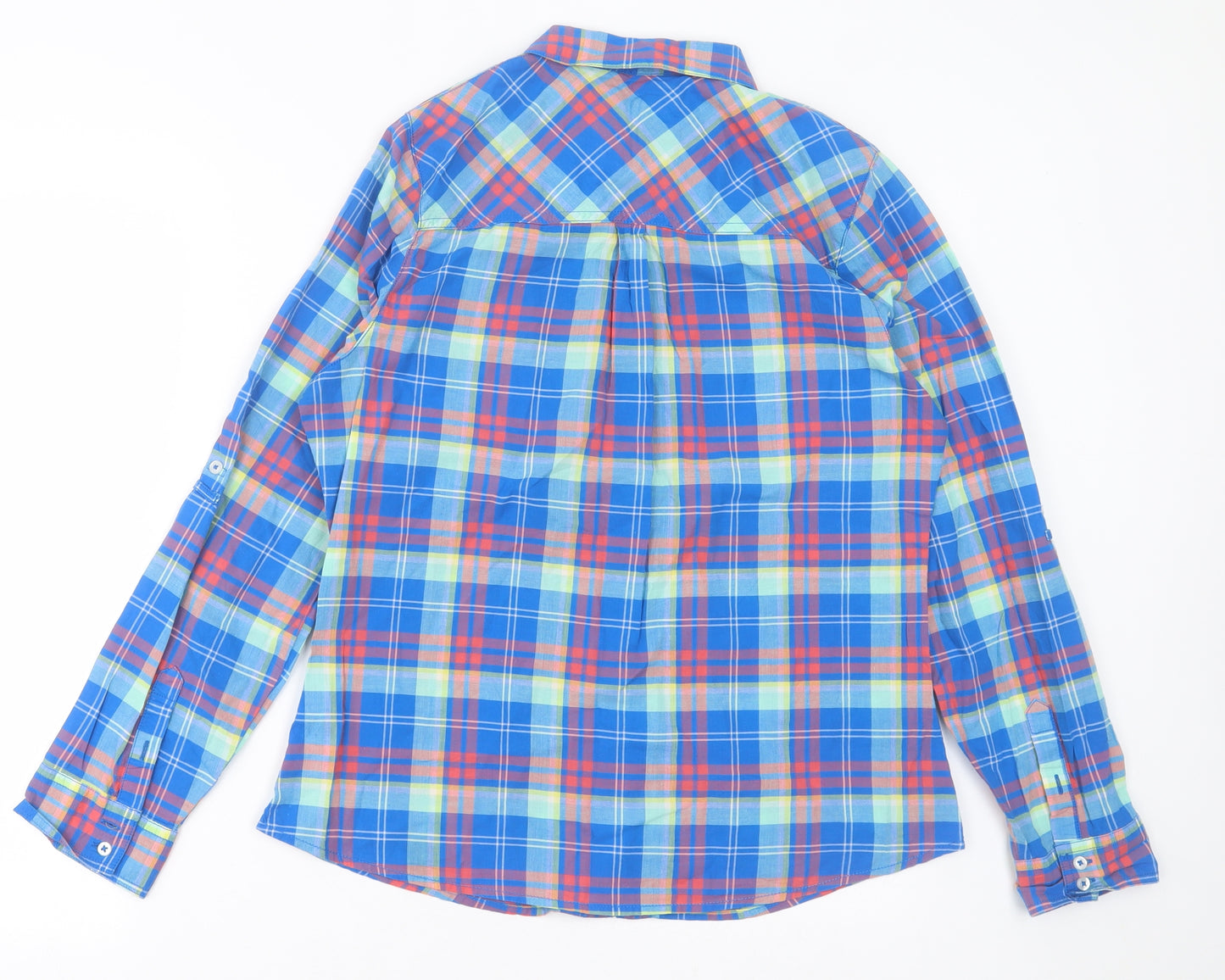 Dunnes Stores Womens Blue Plaid Cotton Basic Button-Up Size 12 Collared