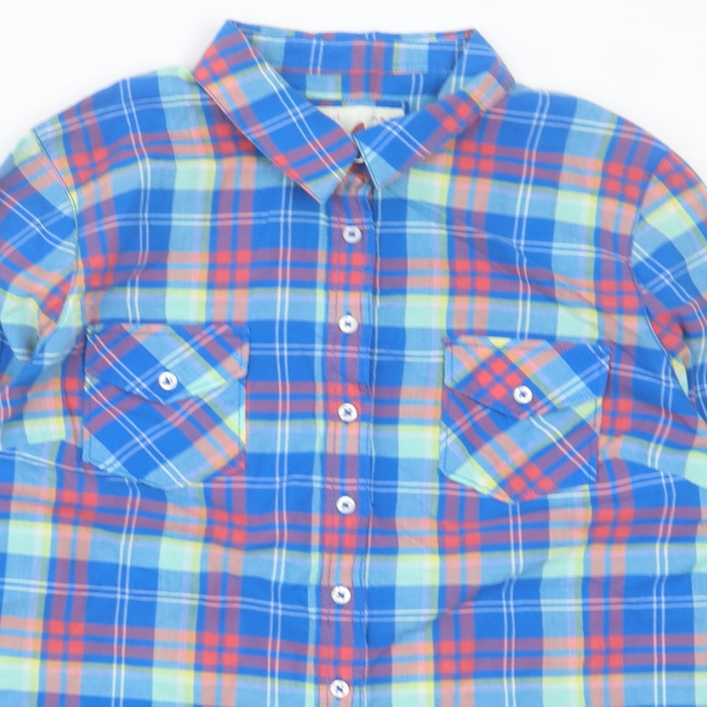 Dunnes Stores Womens Blue Plaid Cotton Basic Button-Up Size 12 Collared
