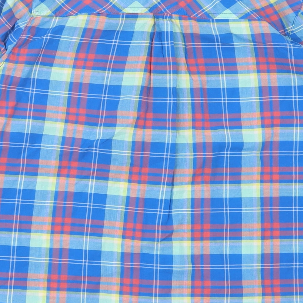 Dunnes Stores Womens Blue Plaid Cotton Basic Button-Up Size 12 Collared
