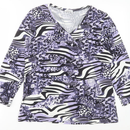 Gelco Womens Purple Animal Print Polyester Basic T-Shirt Size 12 V-Neck
