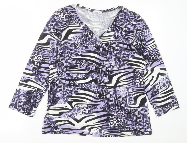 Gelco Womens Purple Animal Print Polyester Basic T-Shirt Size 12 V-Neck