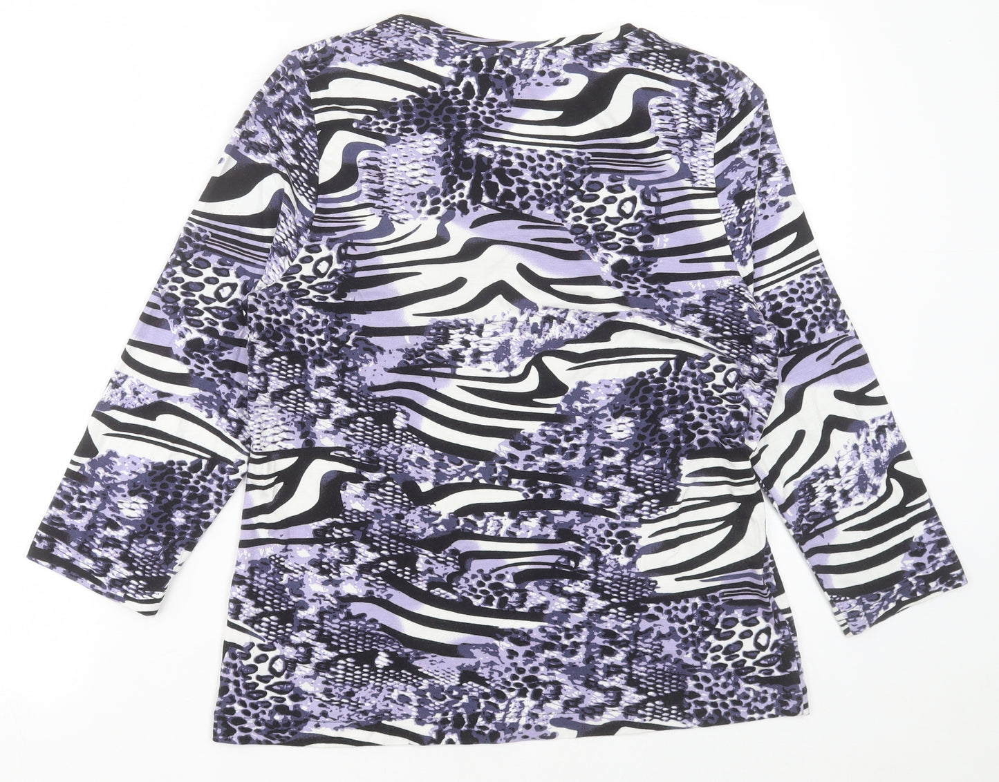 Gelco Womens Purple Animal Print Polyester Basic T-Shirt Size 12 V-Neck