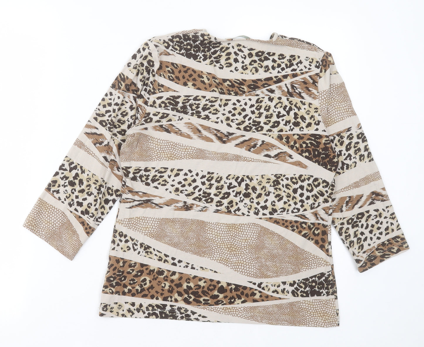 Marks and Spencer Womens Brown Animal Print Viscose Basic T-Shirt Size 12 V-Neck