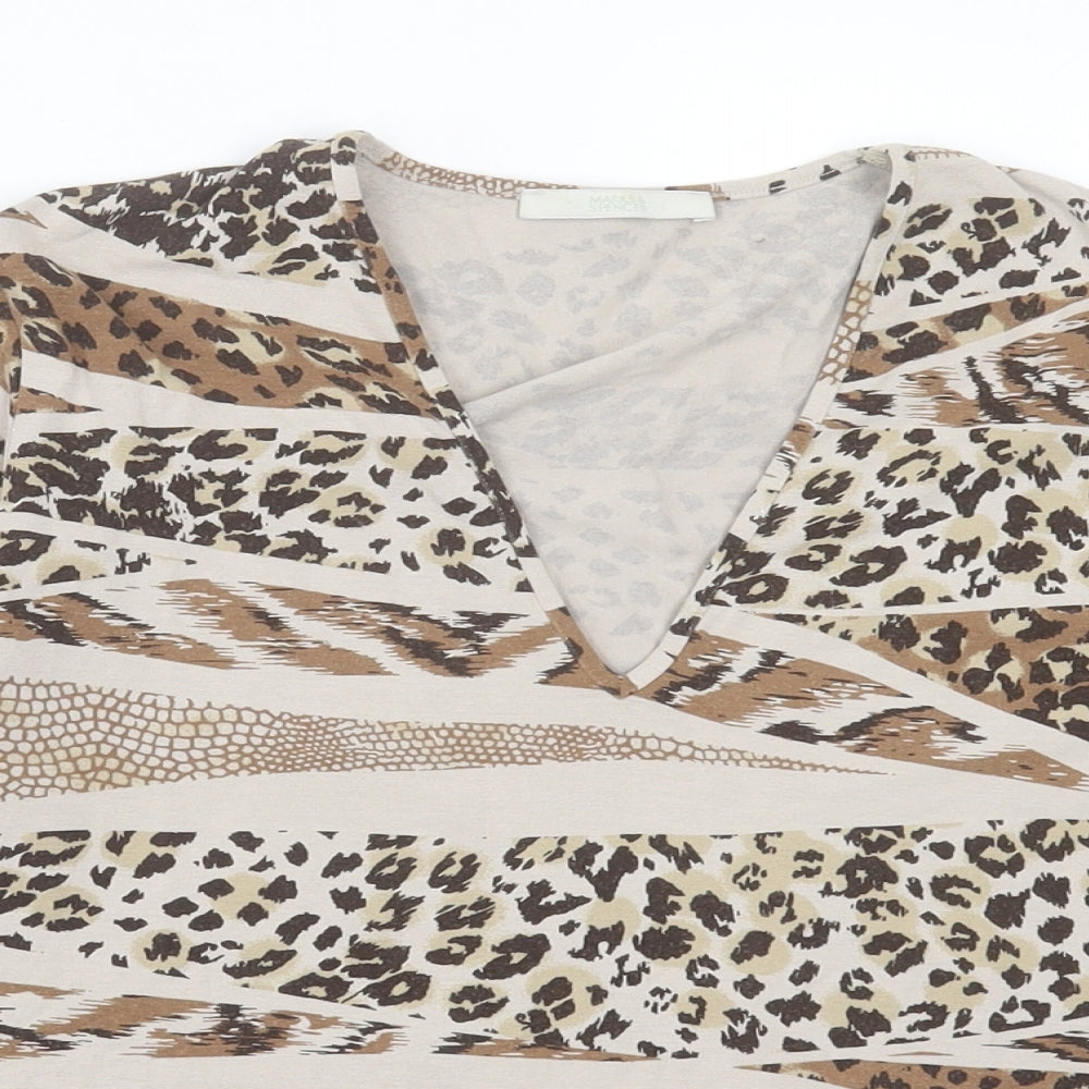 Marks and Spencer Womens Brown Animal Print Viscose Basic T-Shirt Size 12 V-Neck